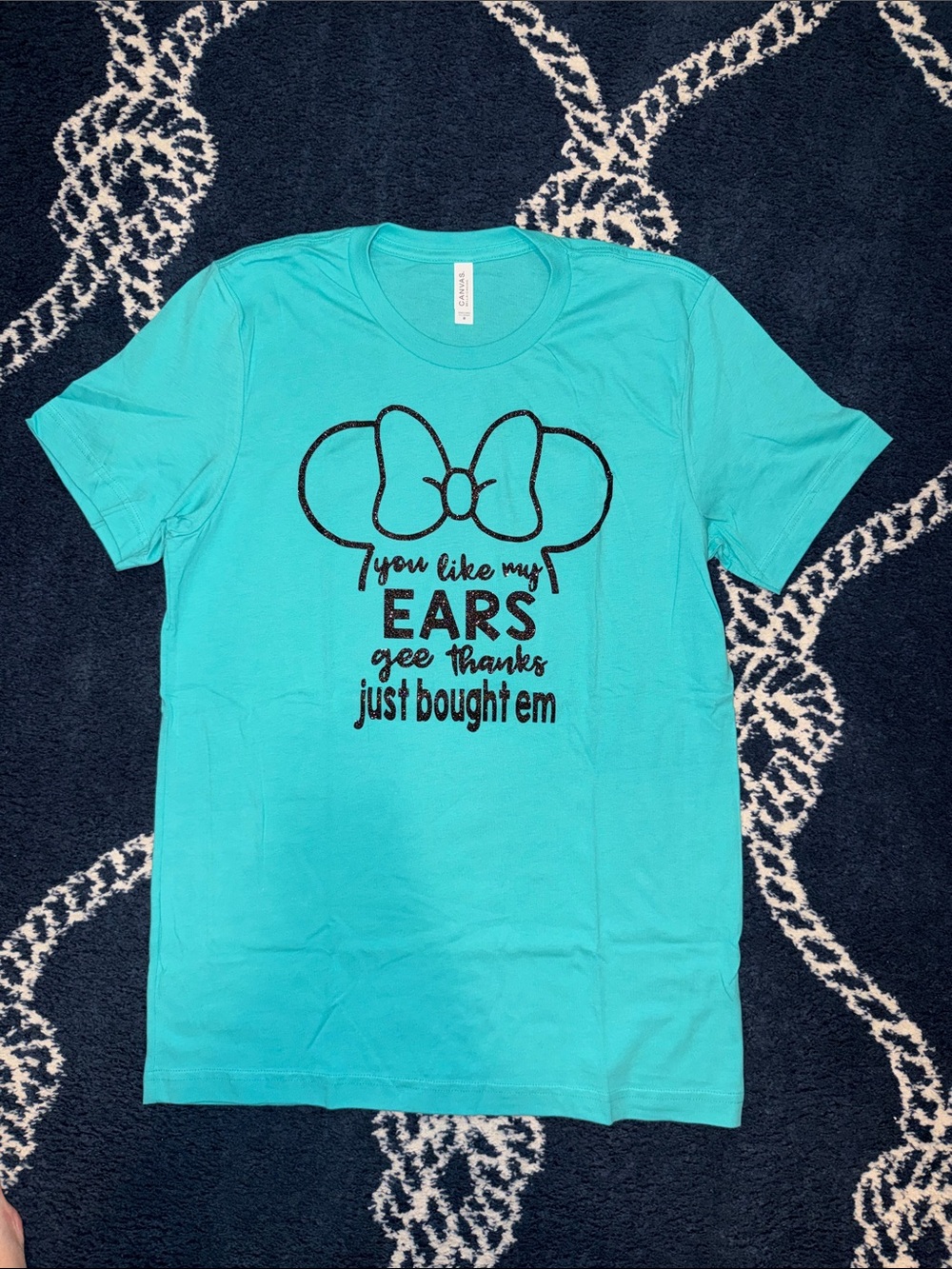 ⭐️3/$15 New Aqua Black Glitter Personalized Disney Shirt Medium Ariana Grande